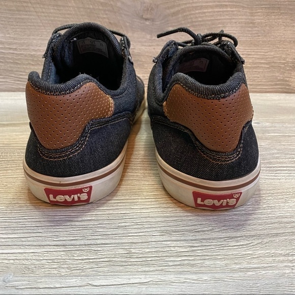 Mens Levi’s dark denim canvas leather patch slip on sneakers red tab size 7.5 - Picture 9 of 11